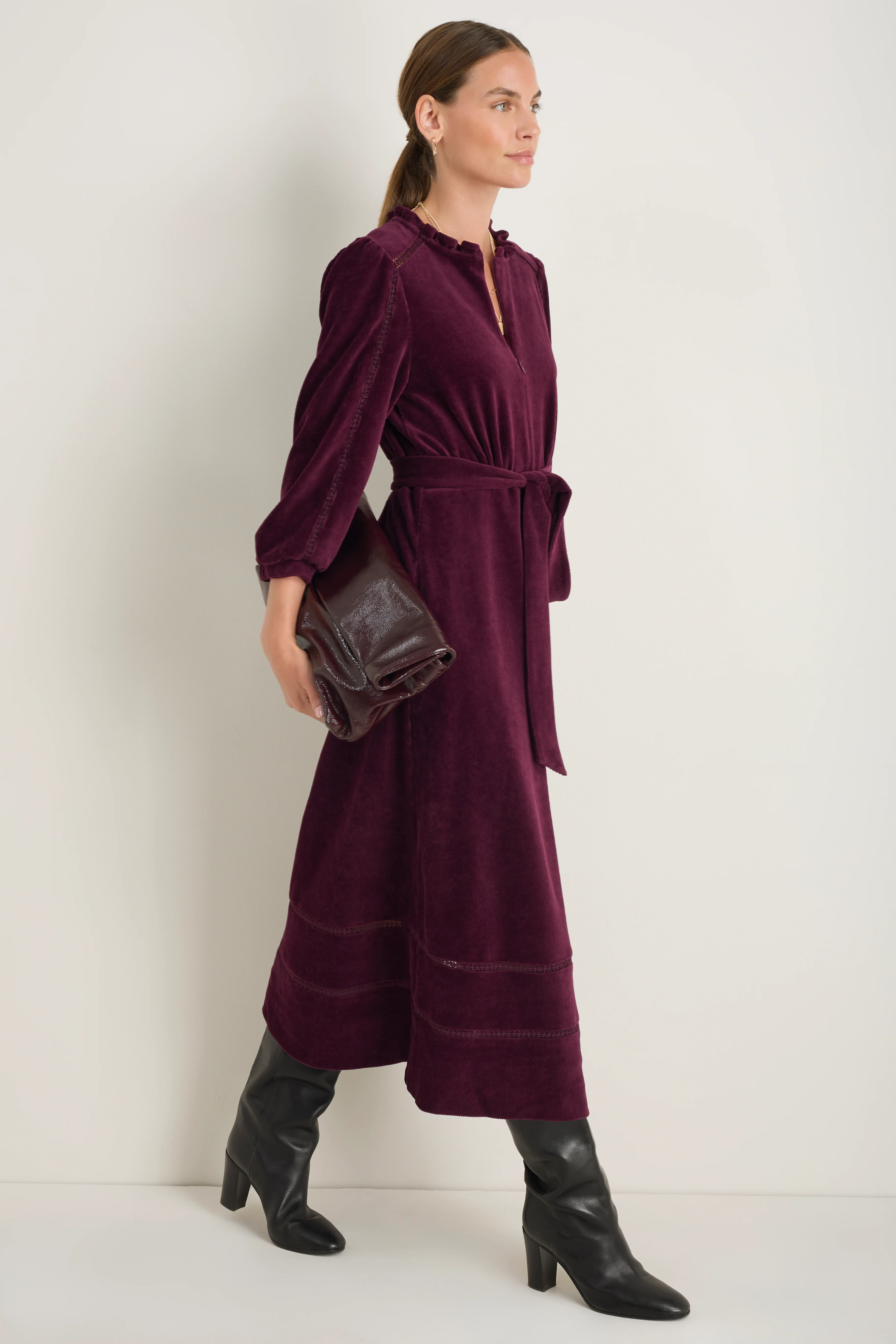 Pia Cord Velour Dress - Deep Fig - Image 3