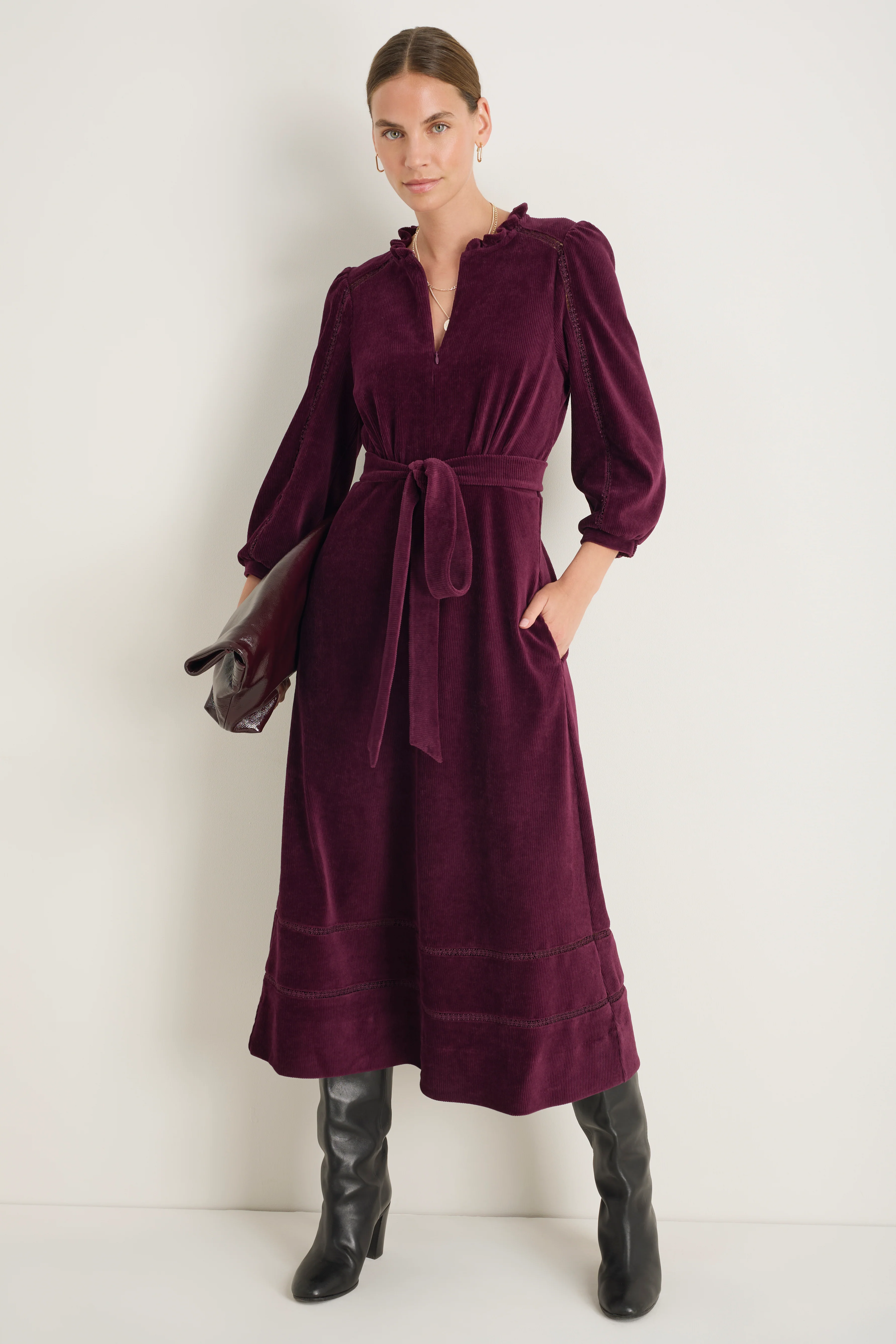 Pia Cord Velour Dress - Deep Fig - Image 4