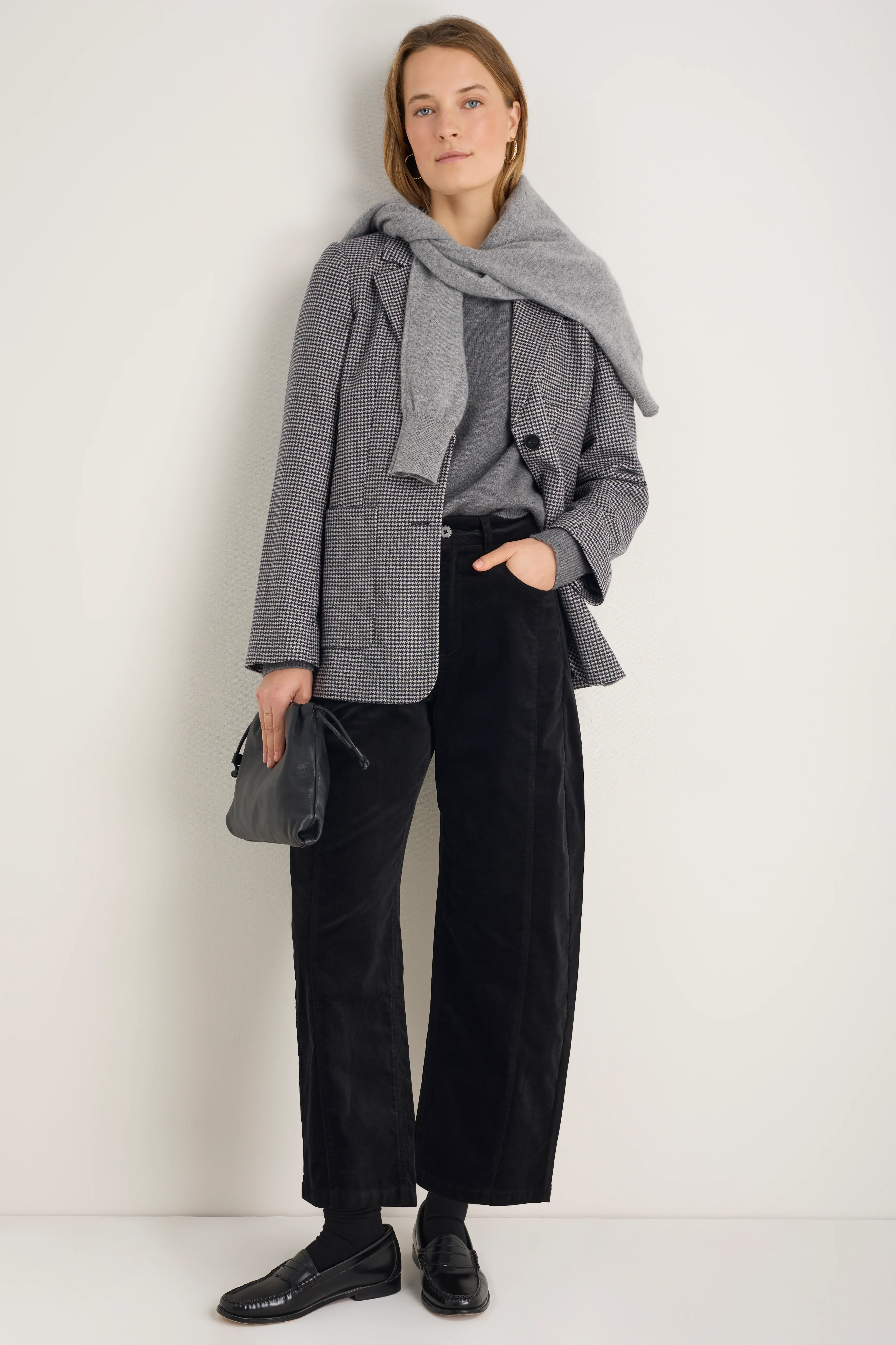 Aimee Horseshoe Cotton Velvet Trouser - Black