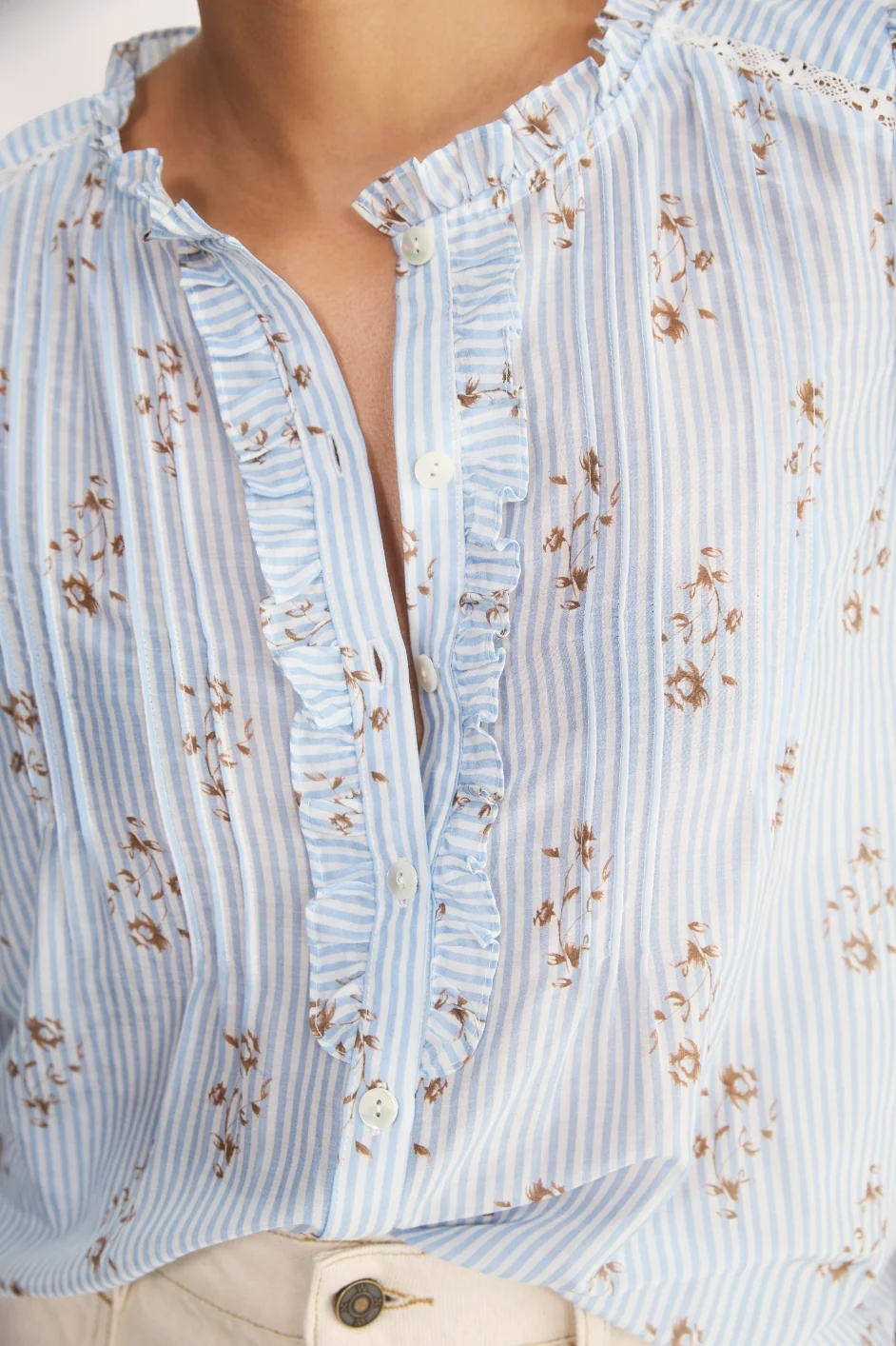 Riley Blouse - Blue/Ivory Stripe Floral - Image 2