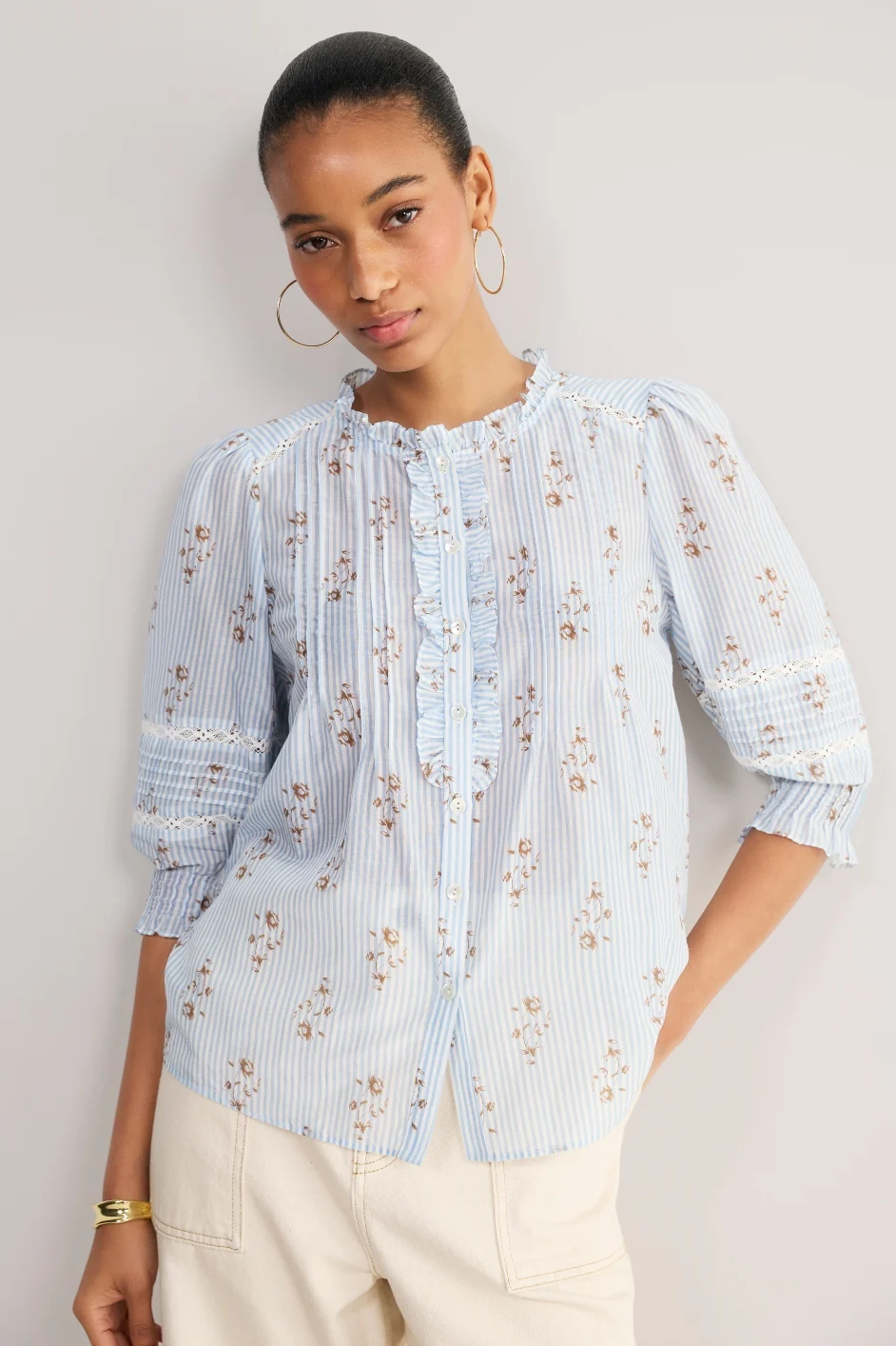 Riley Blouse - Blue/Ivory Stripe Floral - Image 4