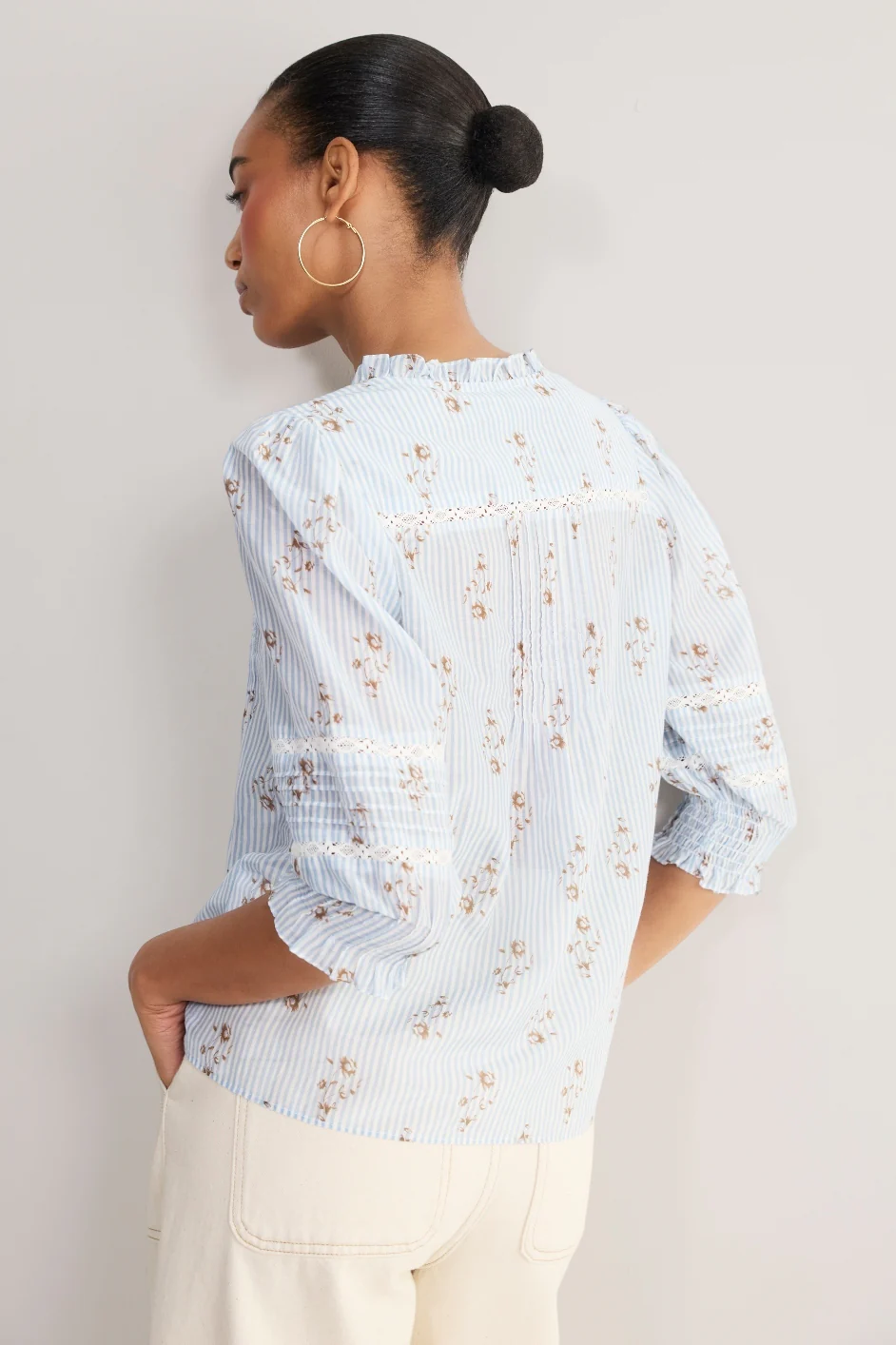 Riley Blouse - Blue/Ivory Stripe Floral - Image 5