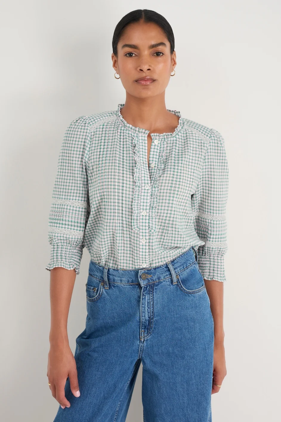 Riley Blouse - Green/Pink Check - Image 4