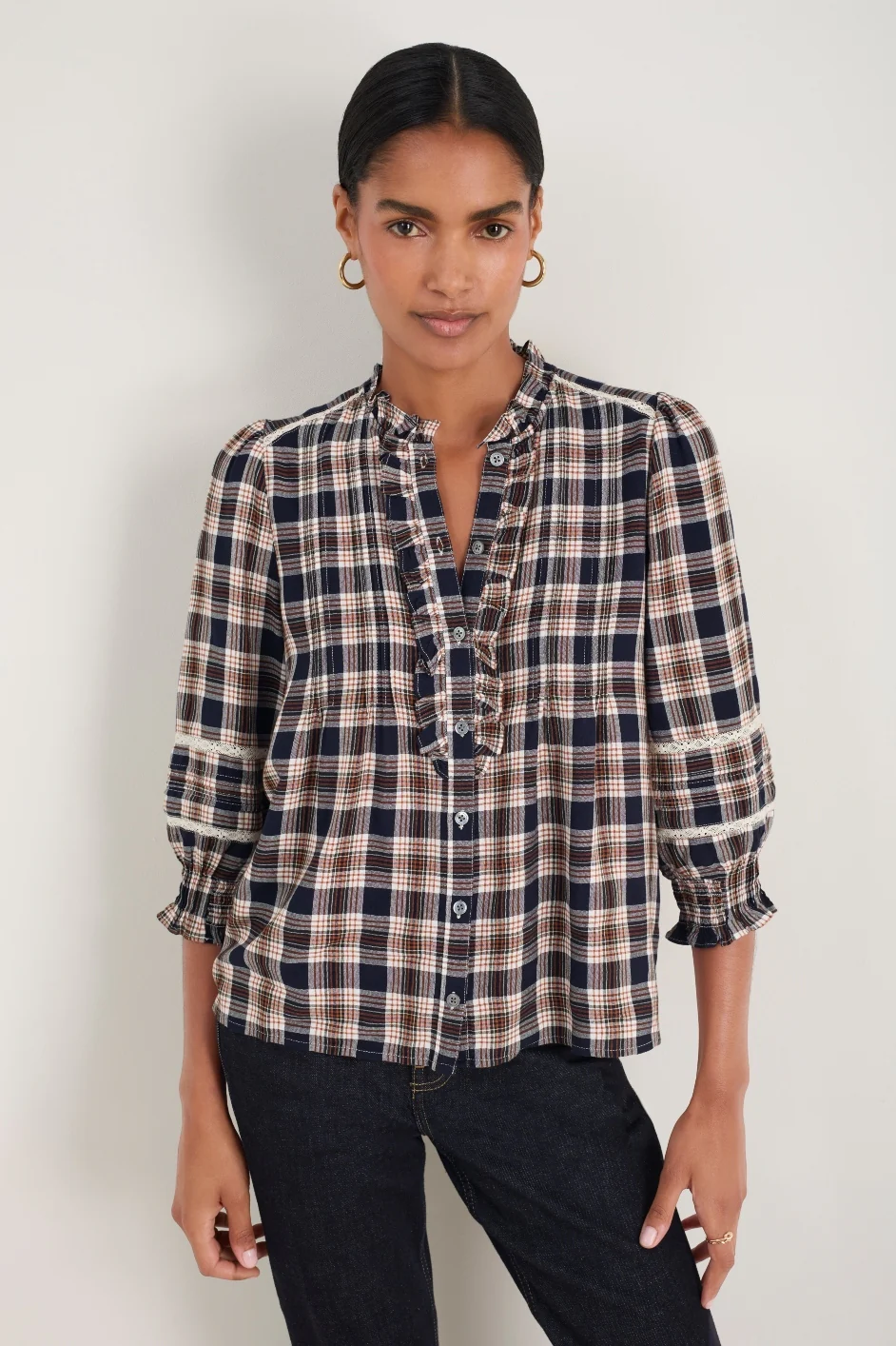 Riley Blouse - Tan/Midnight Check - Image 4