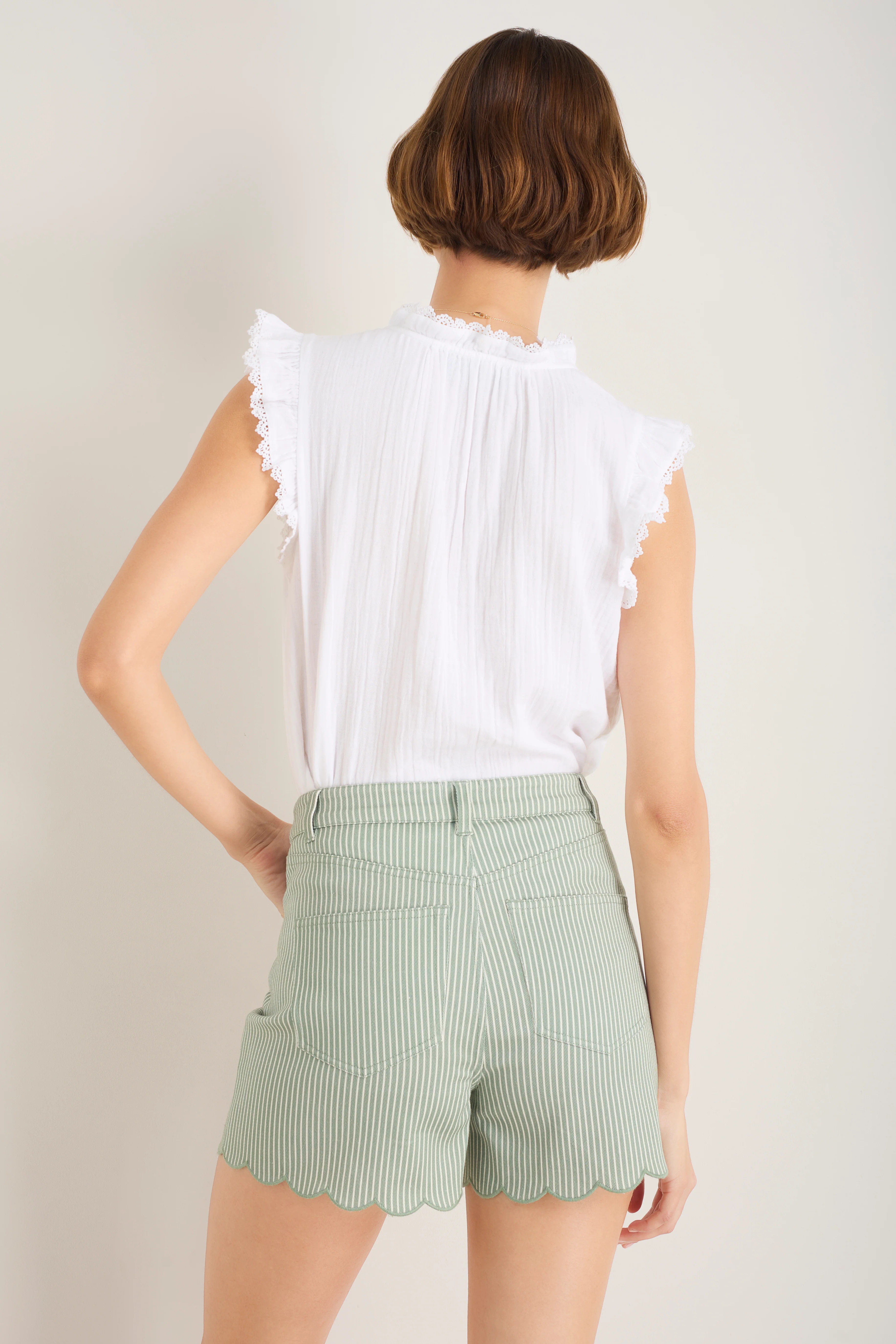 Ruby Scallop Short - Sage Green/Ivory Stripe - Image 3