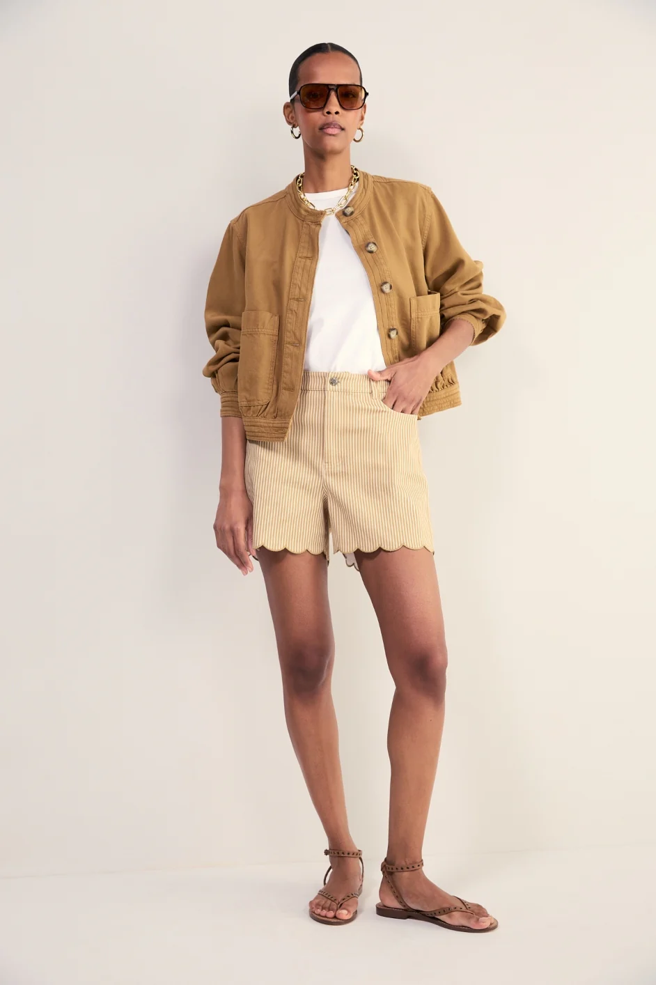 Ruby Scallop Short - Tan/Ivory Stripe