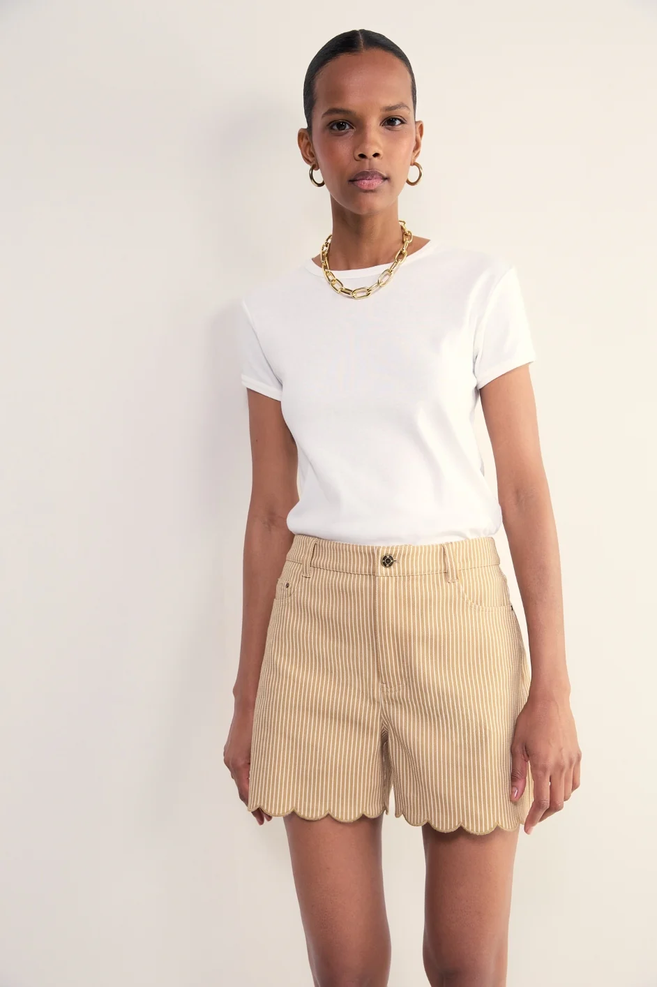 Ruby Scallop Short - Tan/Ivory Stripe - Image 3