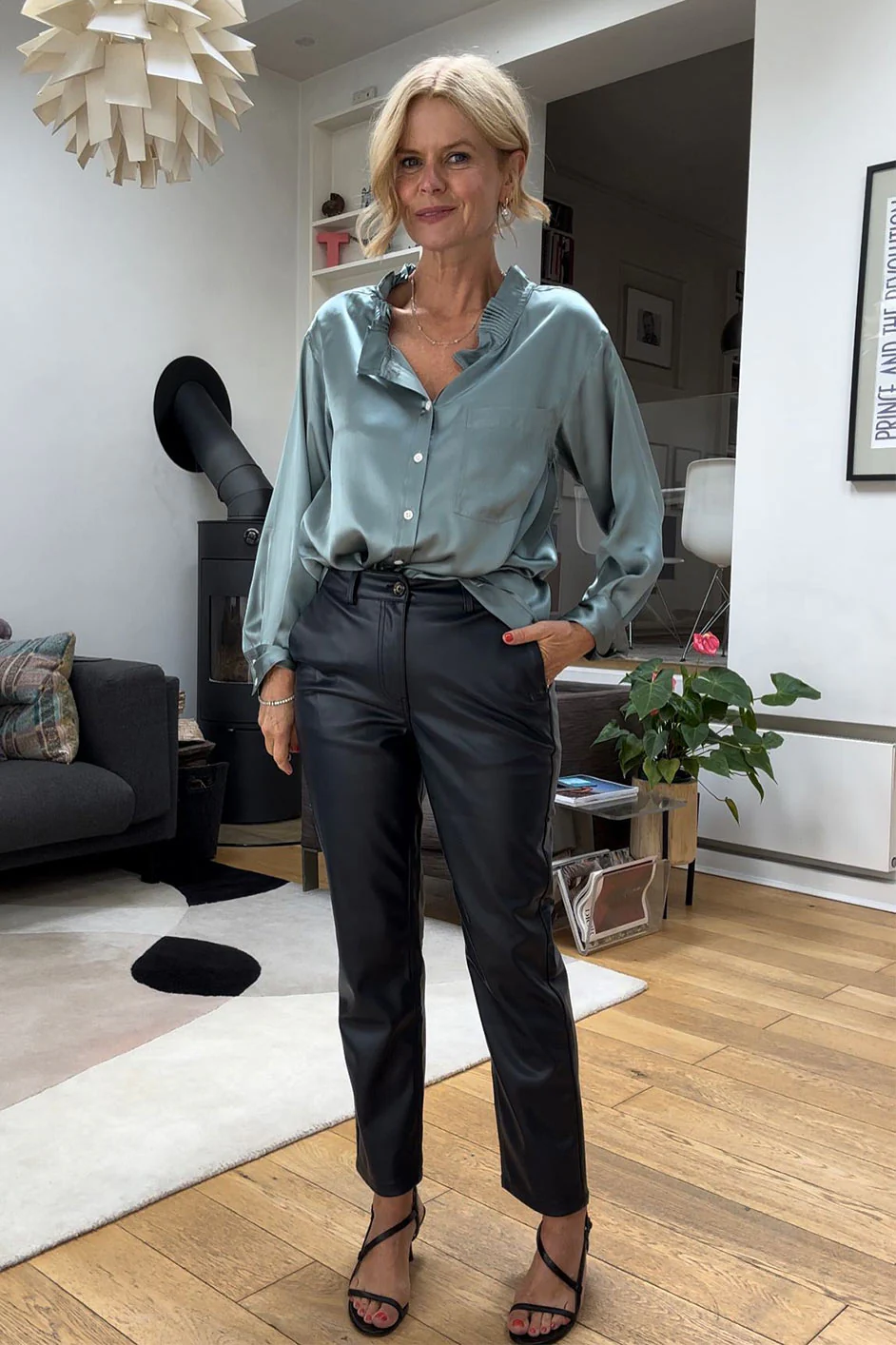 Sandrine Faux Leather Trousers - Blue/Black - Image 4