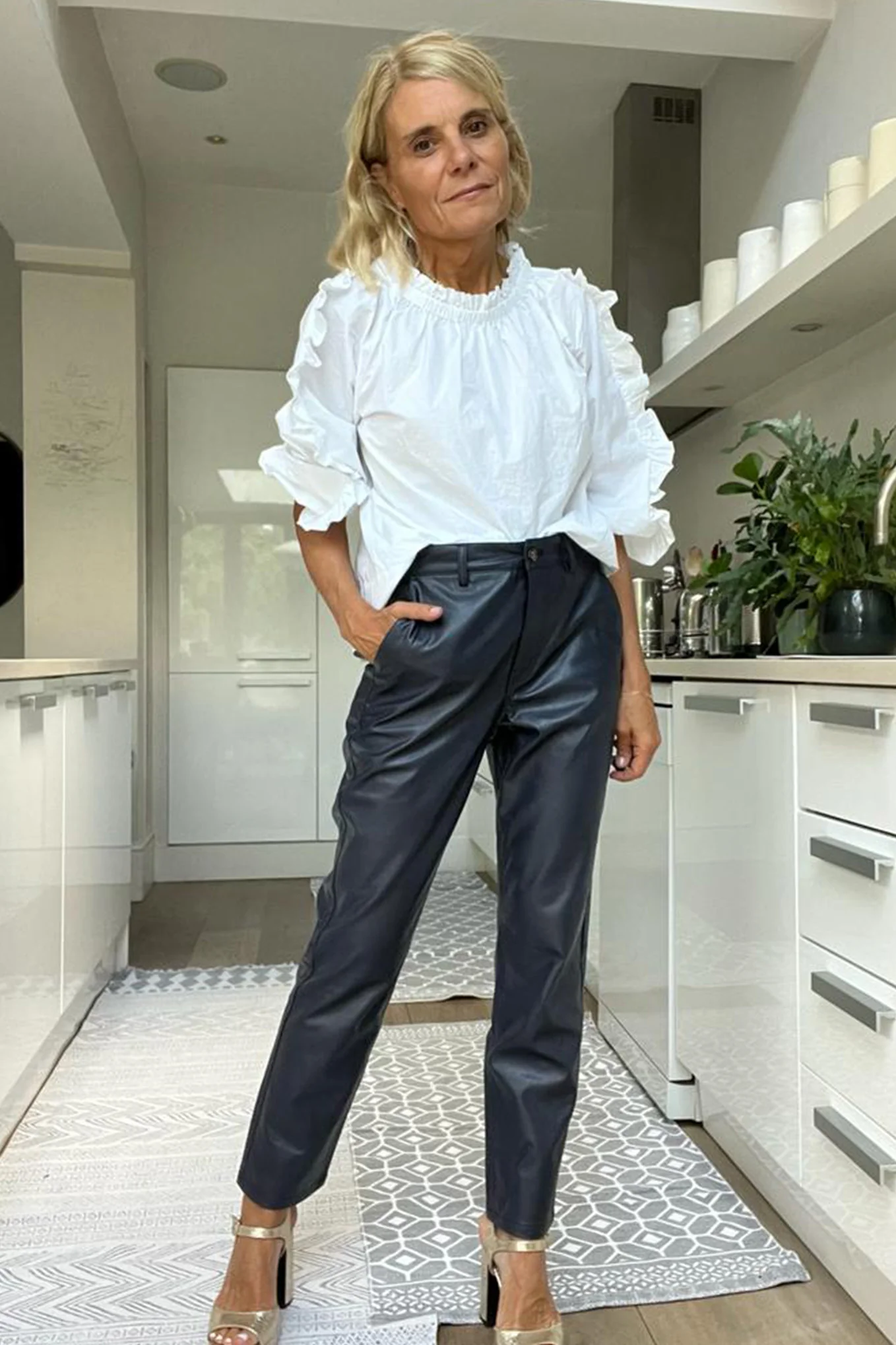 Sandrine Faux Leather Trousers - Blue/Black - Image 8