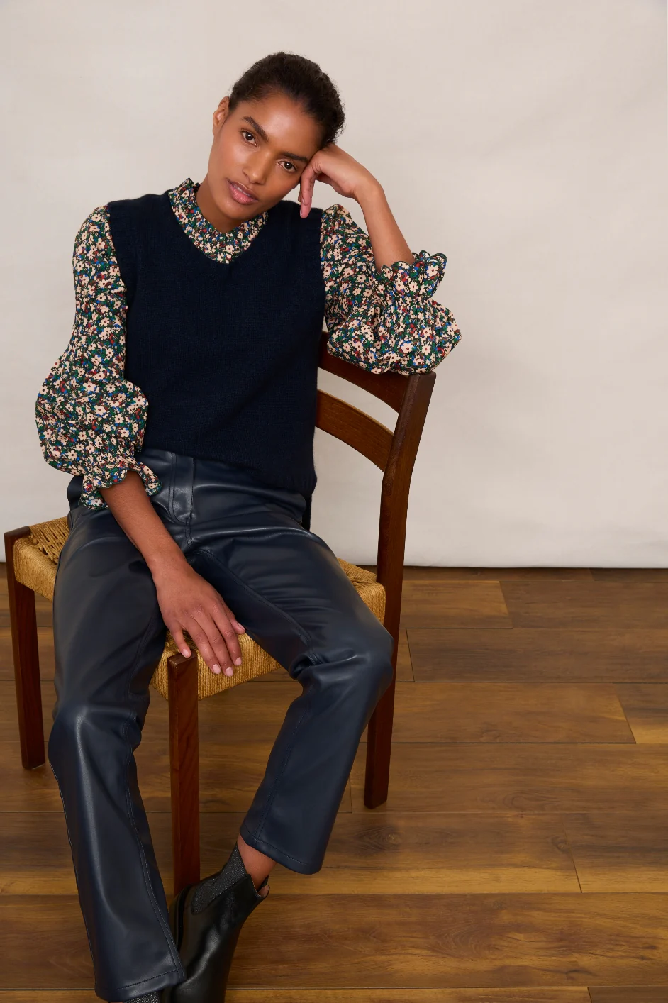 Sandrine Faux Leather Trousers - Blue/Black - Image 9