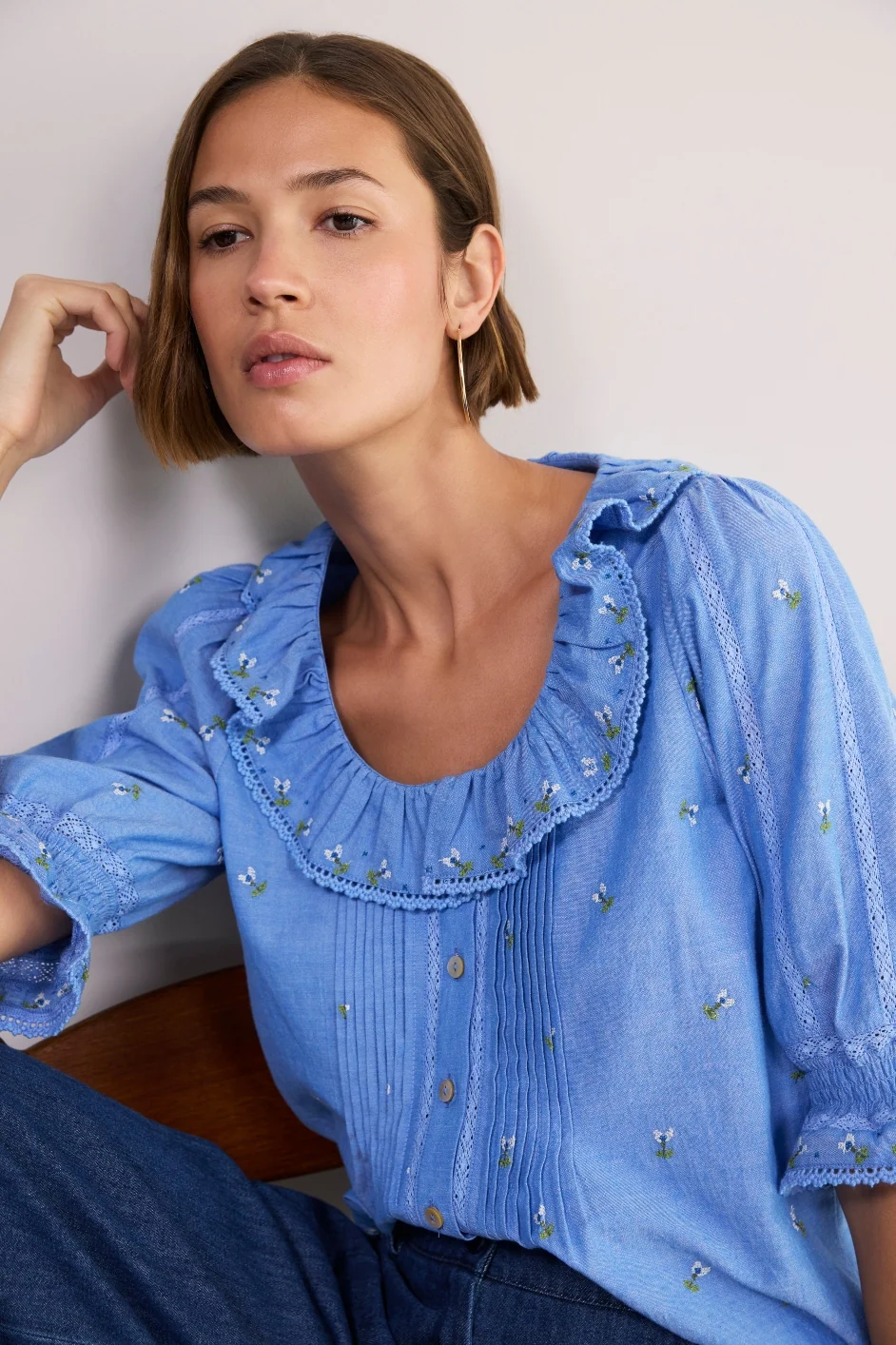 Scarlet Blouse - Chambray Embroidered - Image 5