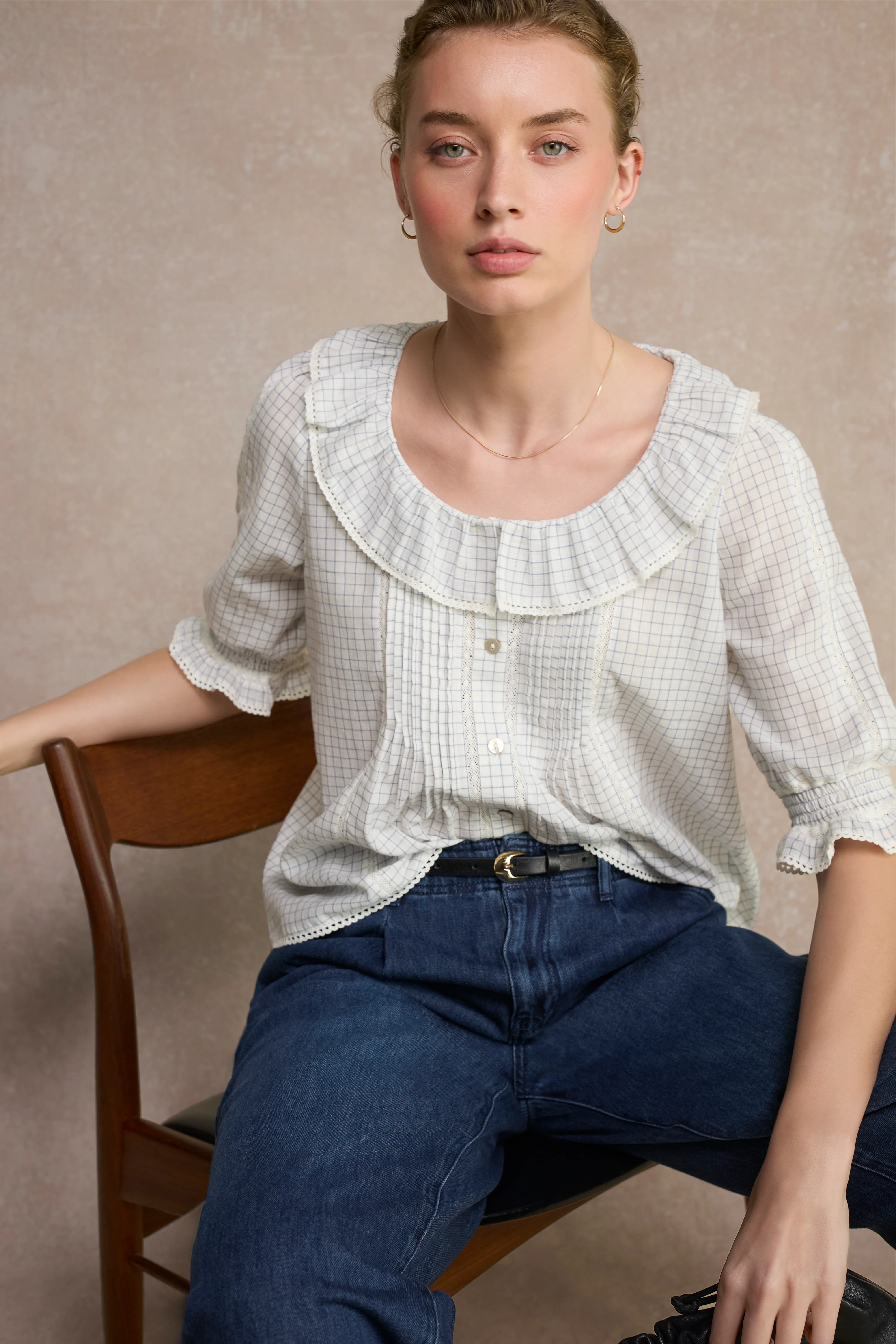 Scarlet Blouse - Ivory Check - Image 3