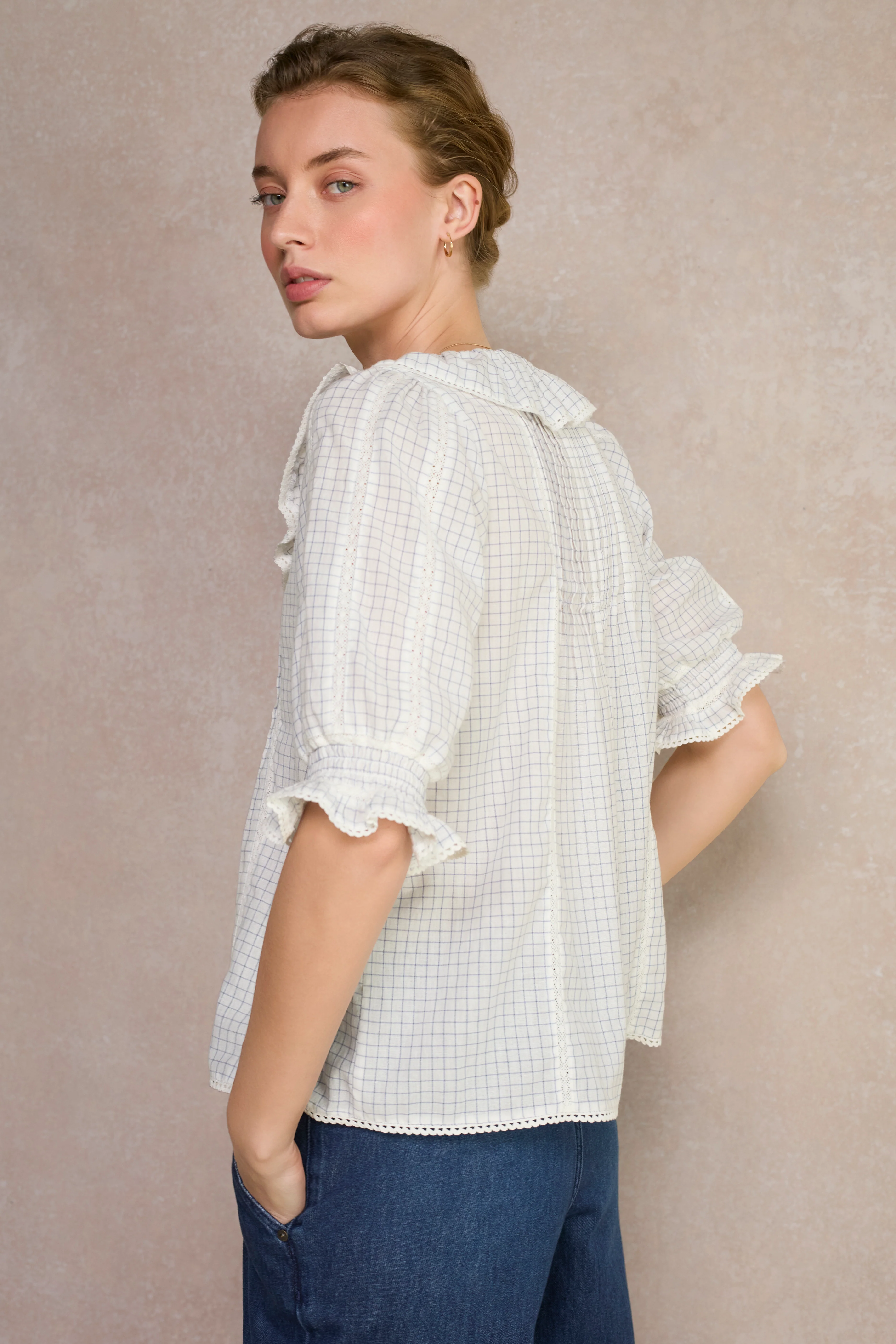 Scarlet Blouse - Ivory Check - Image 5