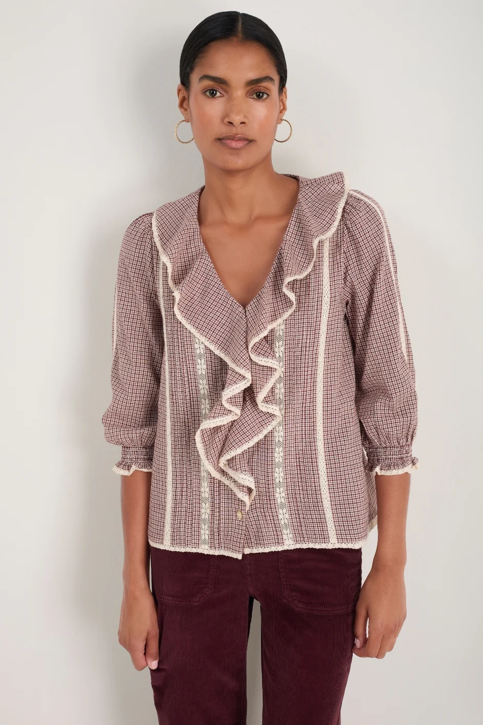 Sierra Blouse - Ecru/Deep Fig Check - Image 6