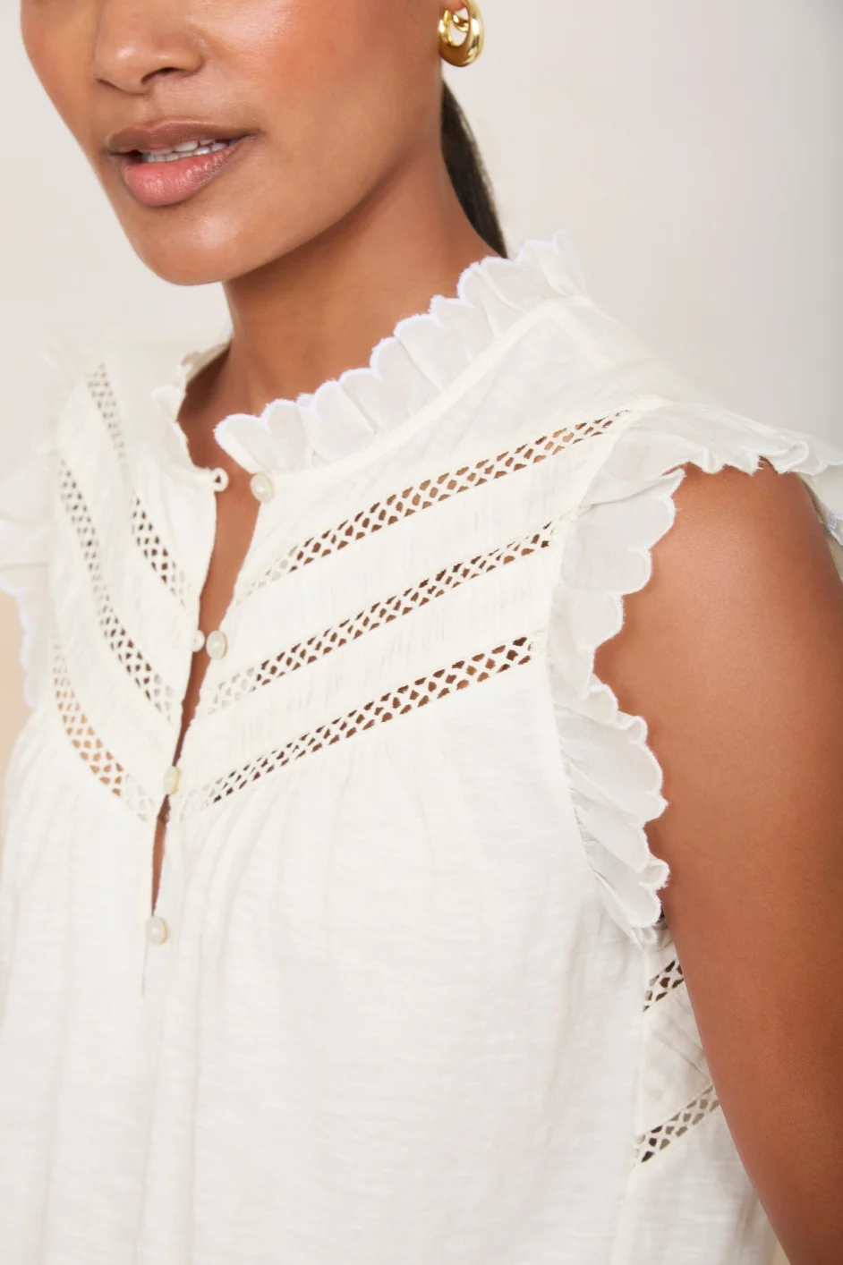 Skye Woven Mix Top - Ivory - Image 4