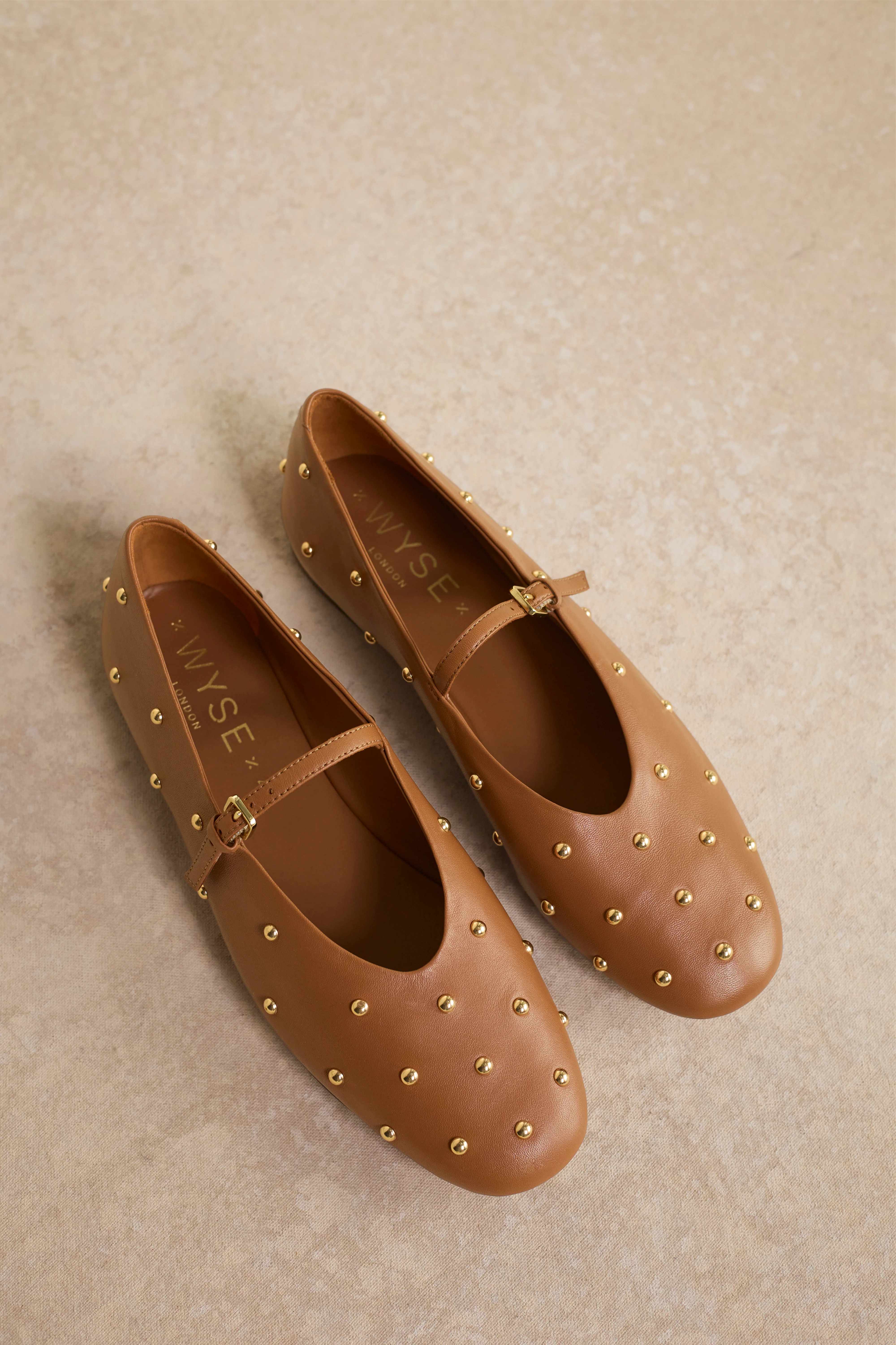 Stella Leather Studded Ballet Flat - Tan - Image 4