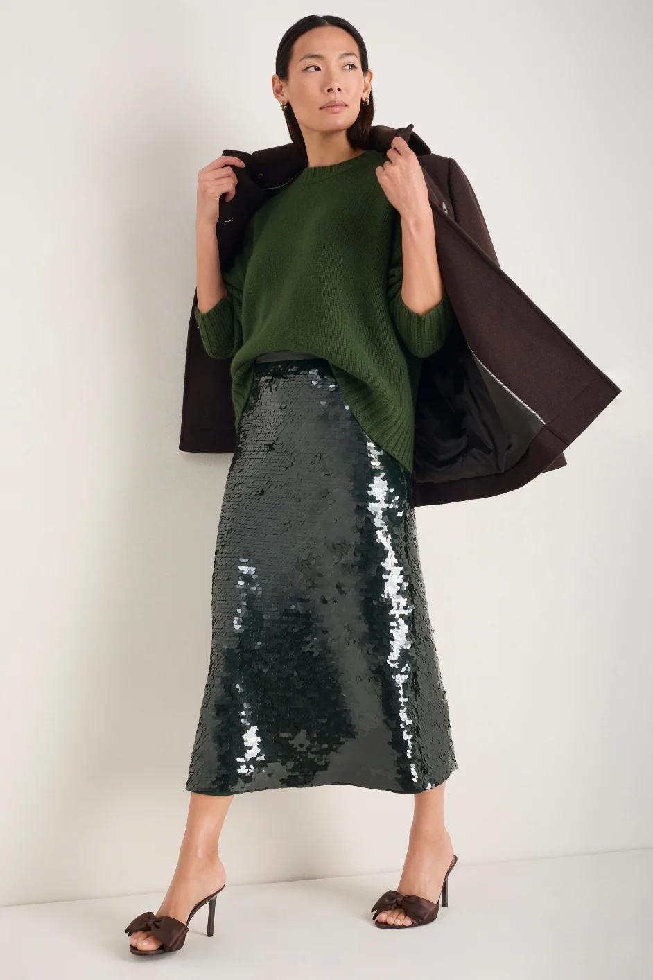 Suzy Sequin Skirt - Deep Olive - Image 3
