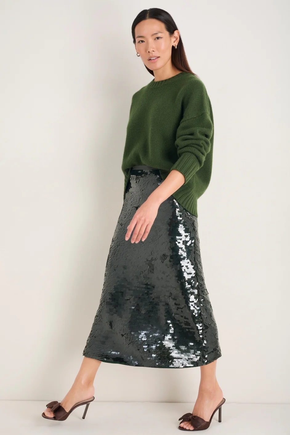 Suzy Sequin Skirt - Deep Olive - Image 4