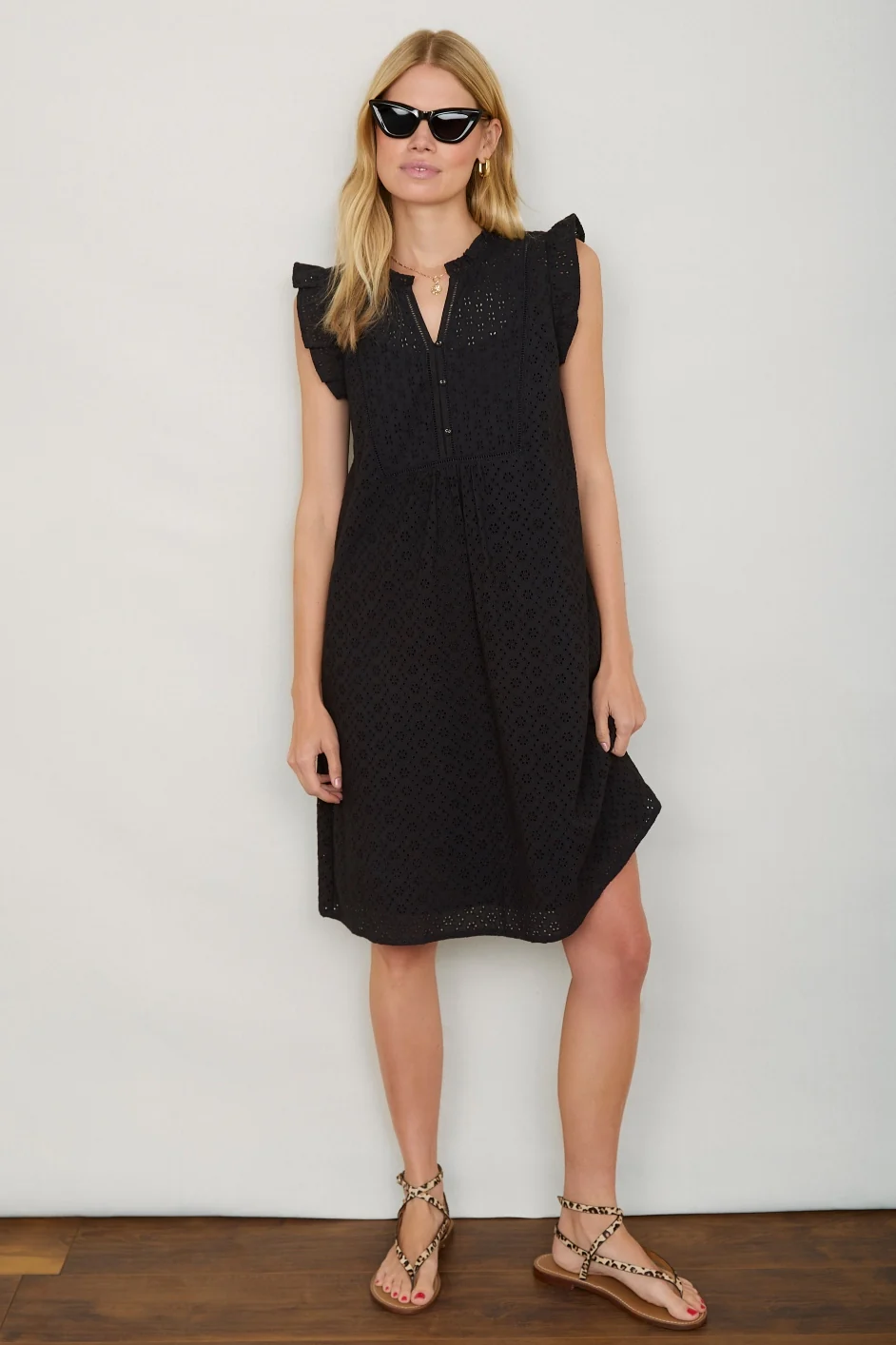 Tabitha Short Broderie Dress - Black - Image 4