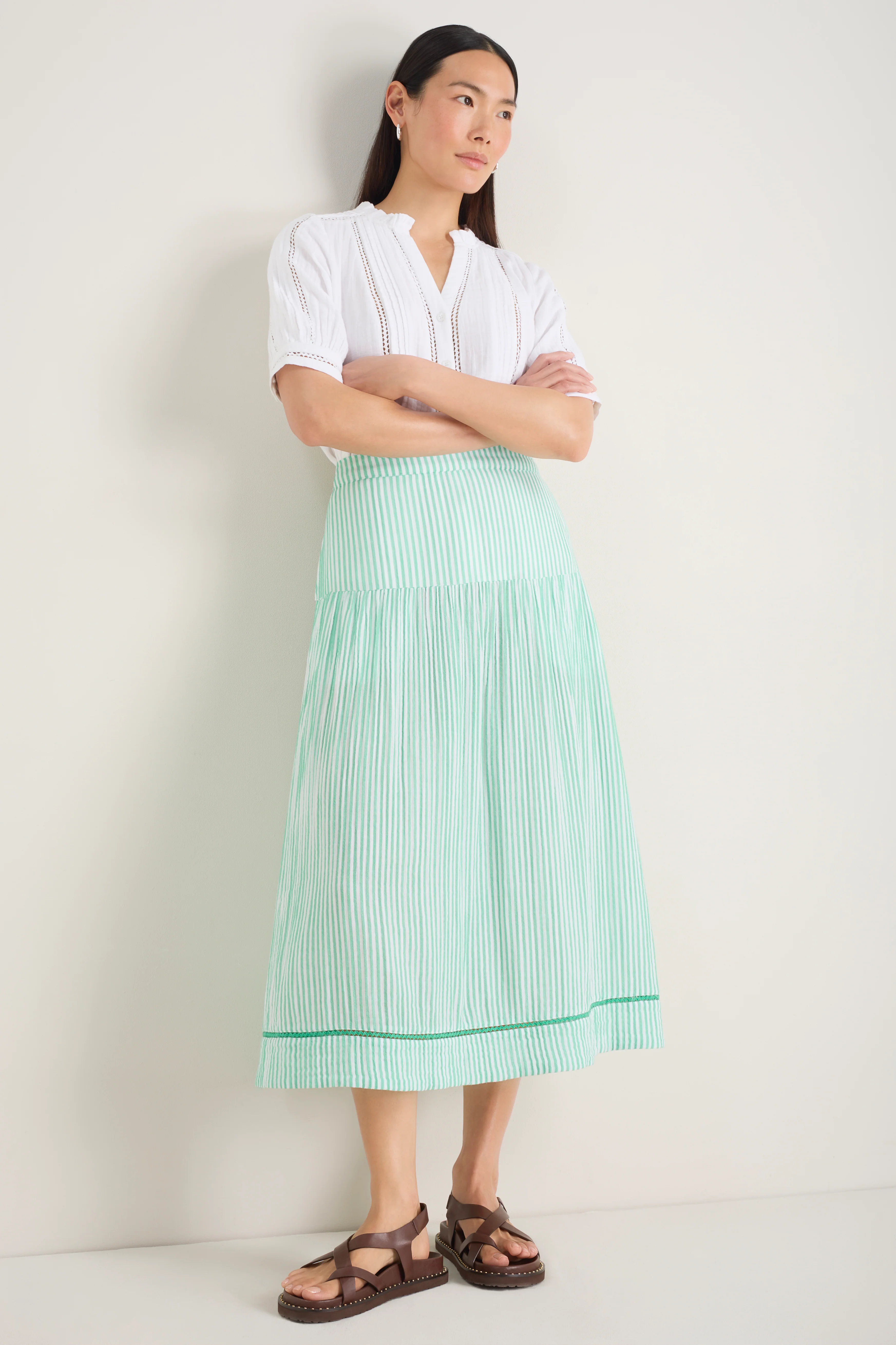 Tia Skirt - Jade Green/White Stripe - Image 4