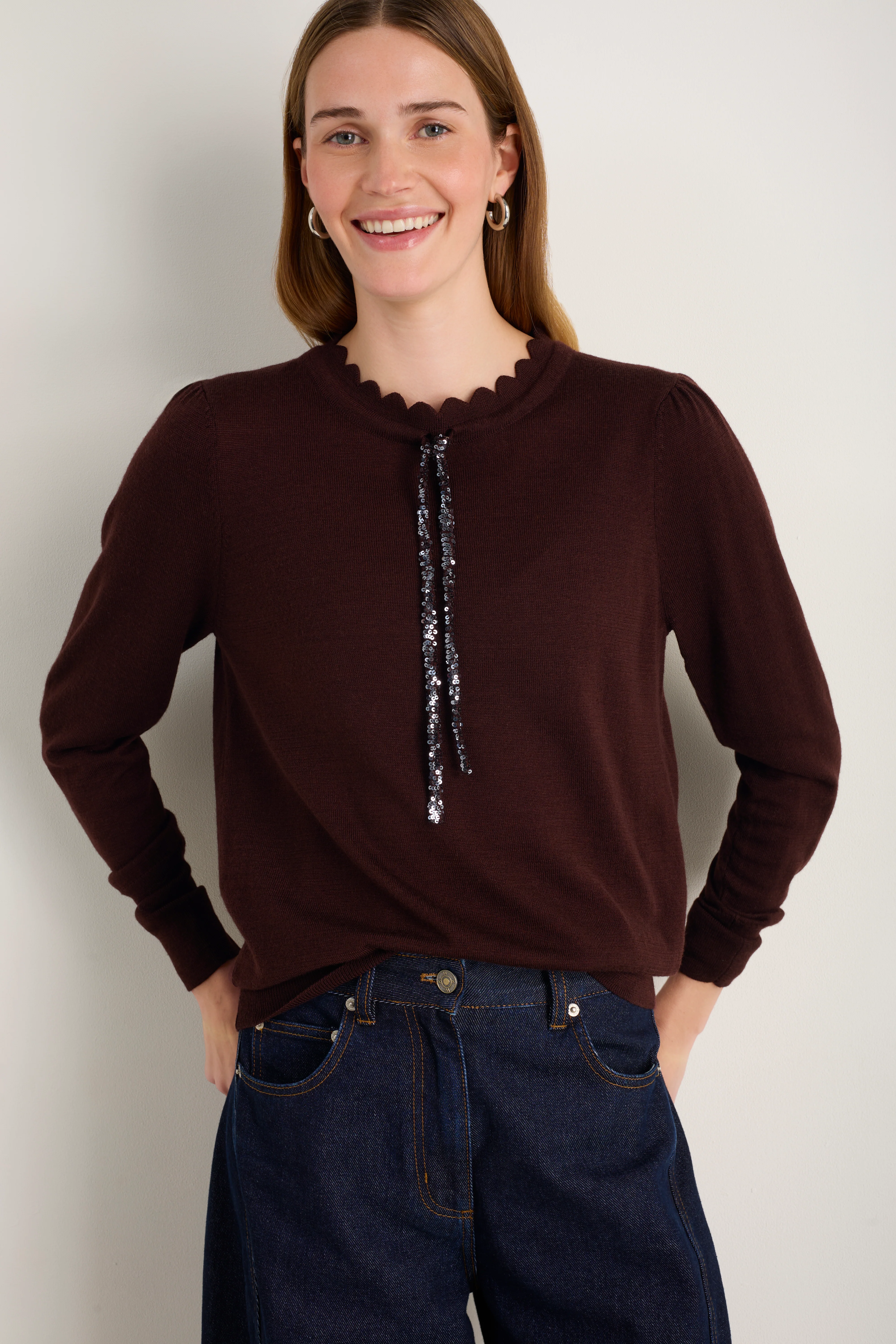 Tilda Fleurine Tie Jumper - Cocoa - Image 6