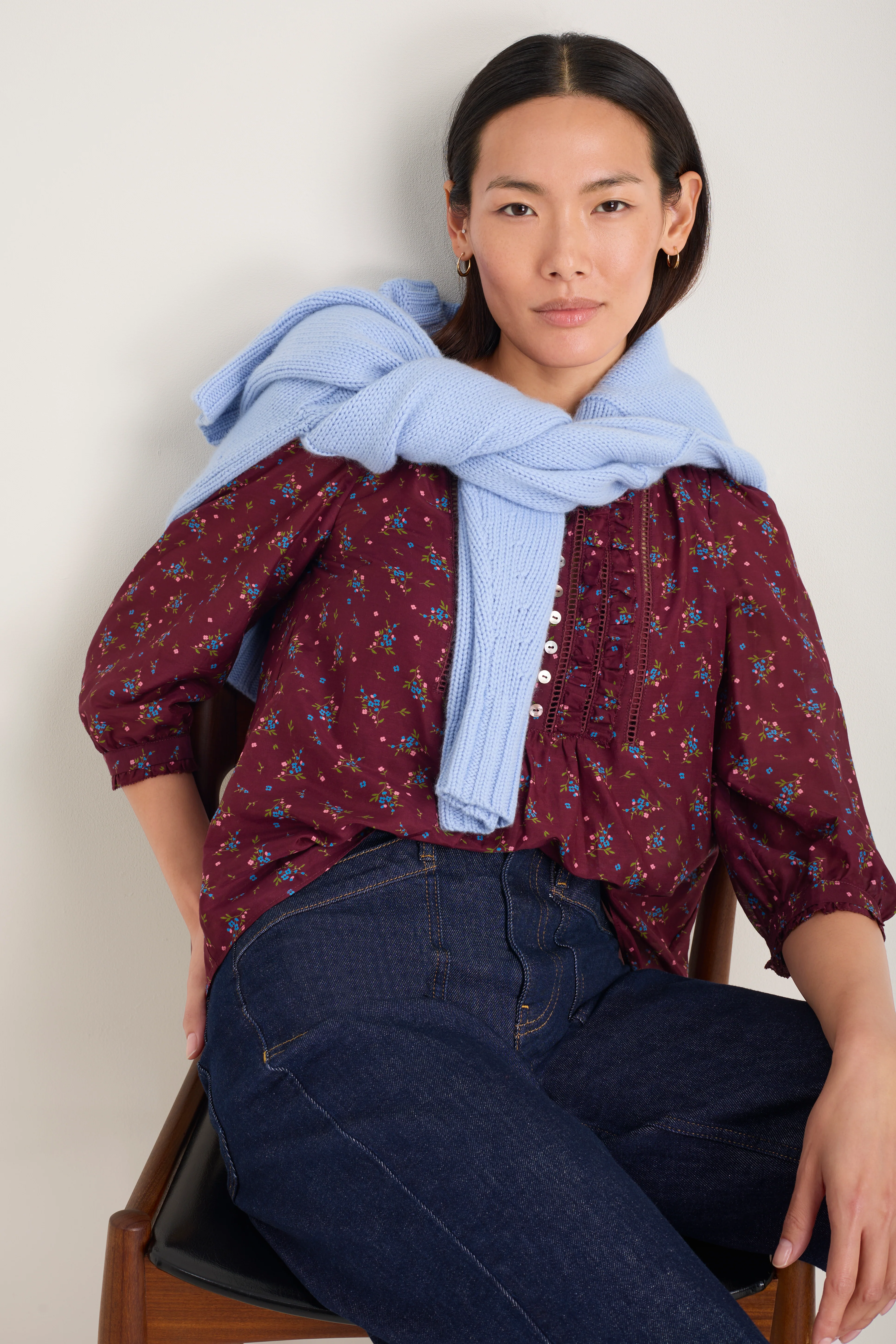 Veda 3/4 Sleeve Top - Deep Fig Sprig Floral - Image 3