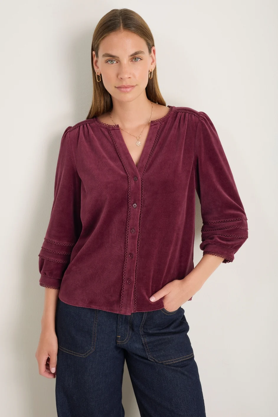 Velma Velour Blouse - Deep Fig - Image 3