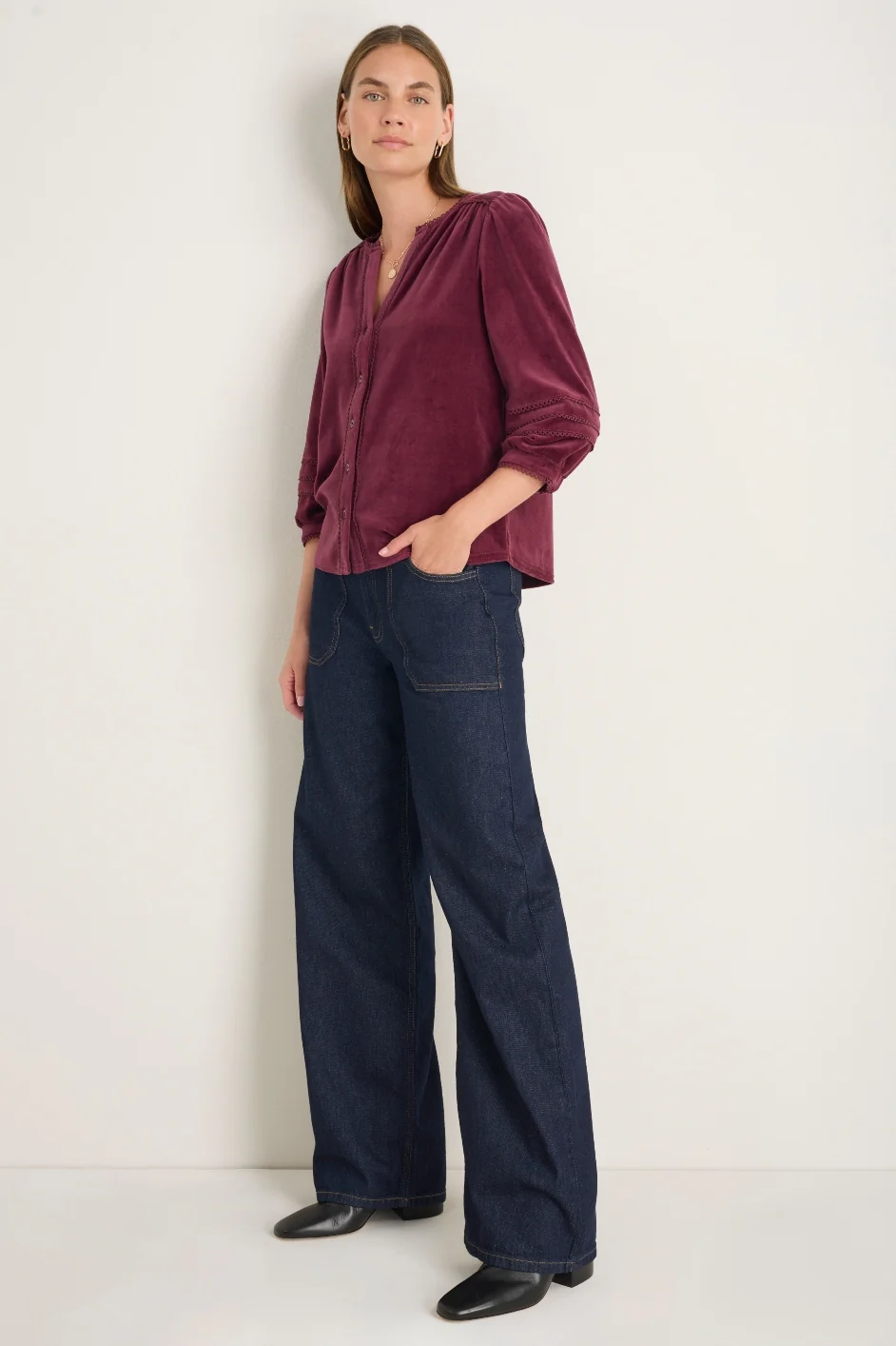 Velma Velour Blouse - Deep Fig - Image 4