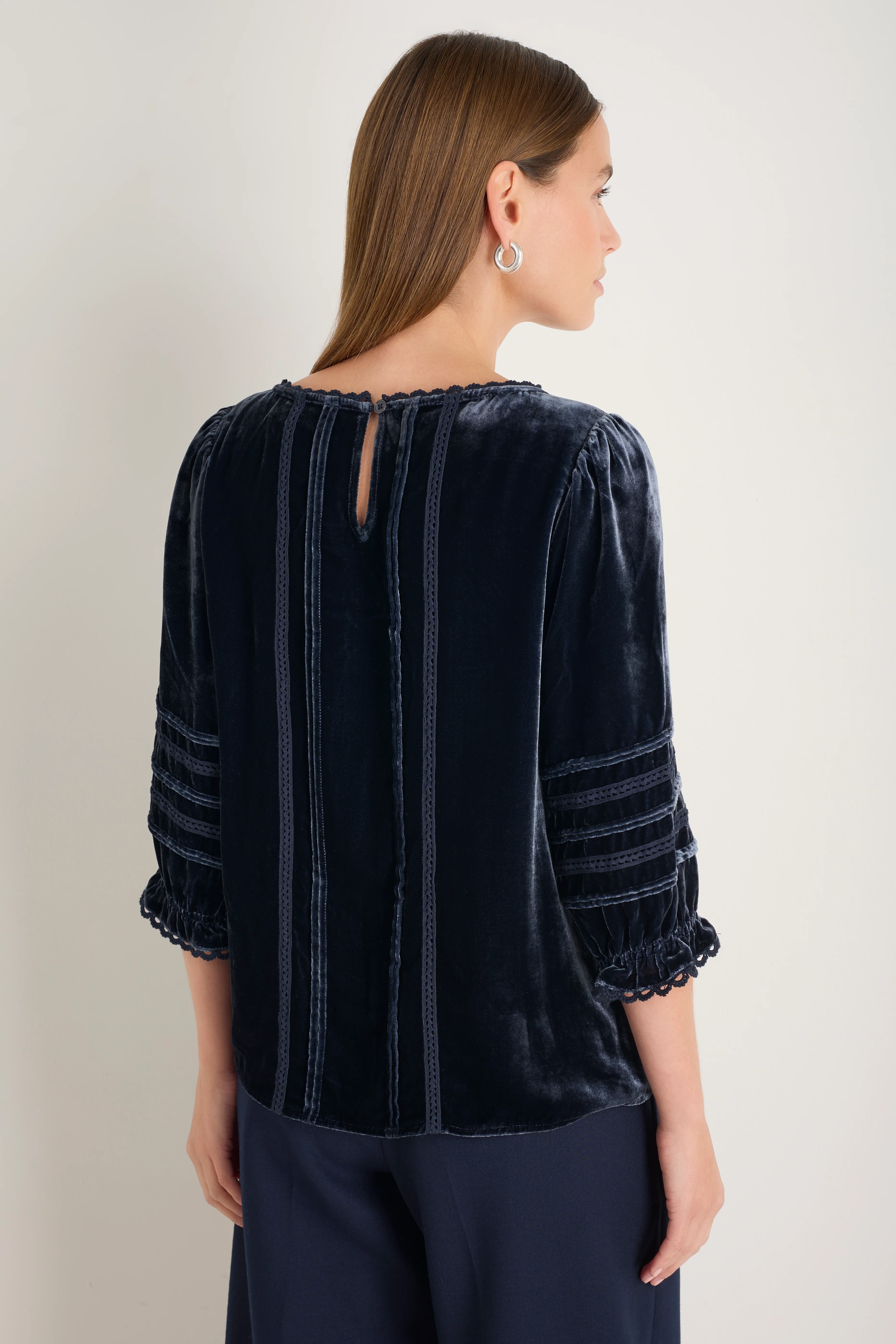 Violet Silk Velvet Blouse - French Blue - Image 4