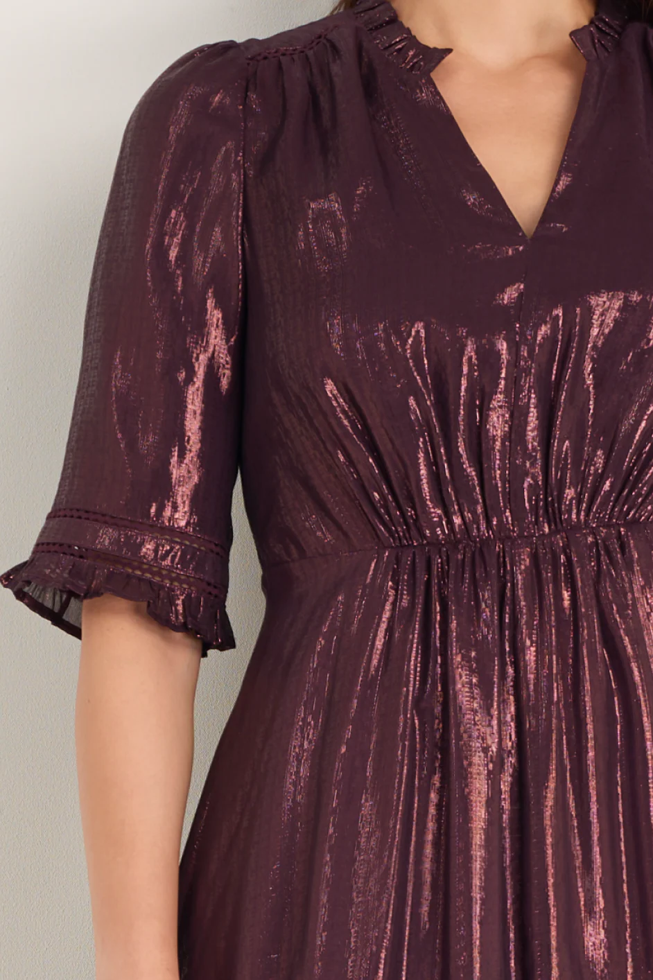 Vivien Silk Blend Dress - Deep Fig Lame - Image 2