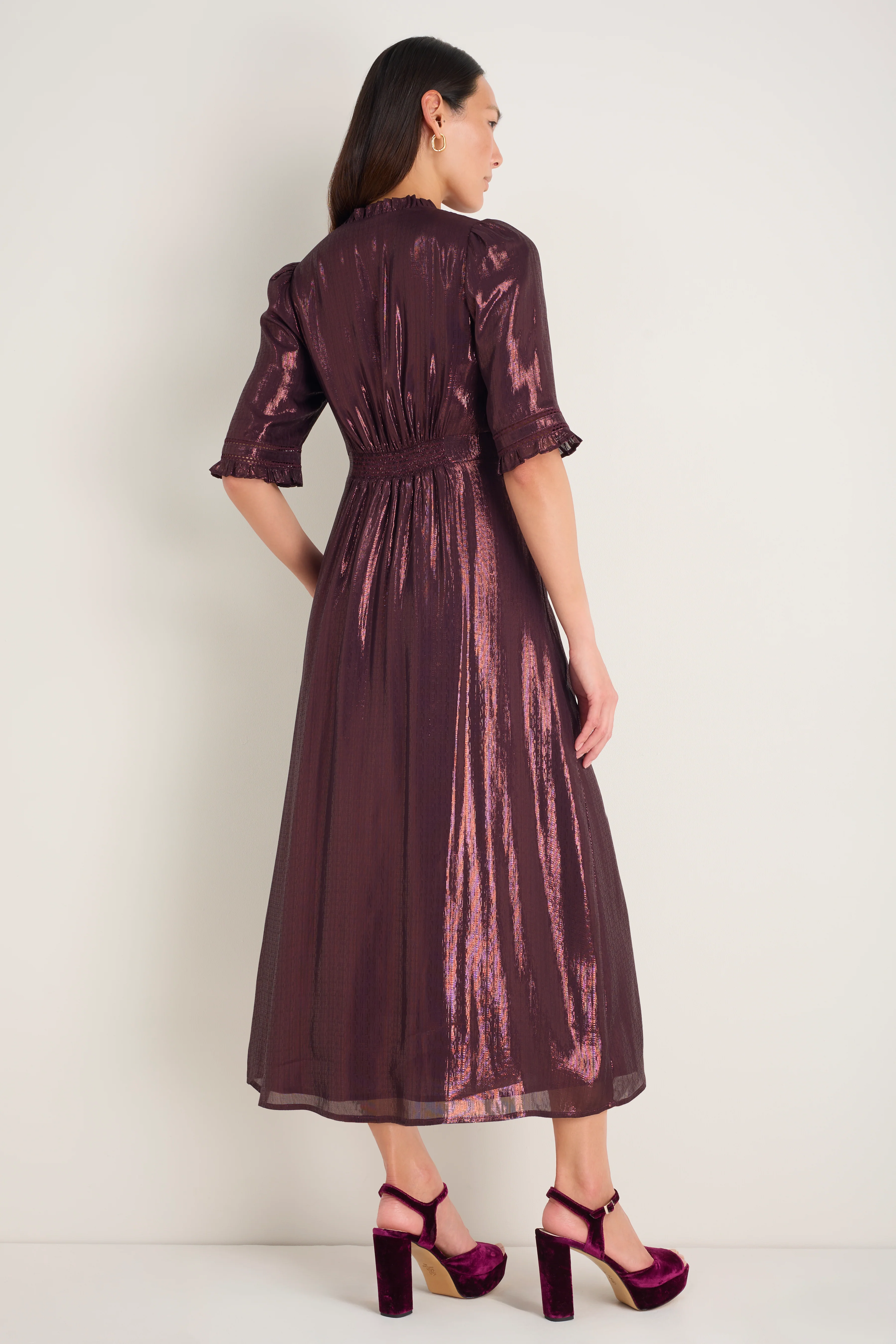 Vivien Silk Blend Dress - Deep Fig Lame - Image 3
