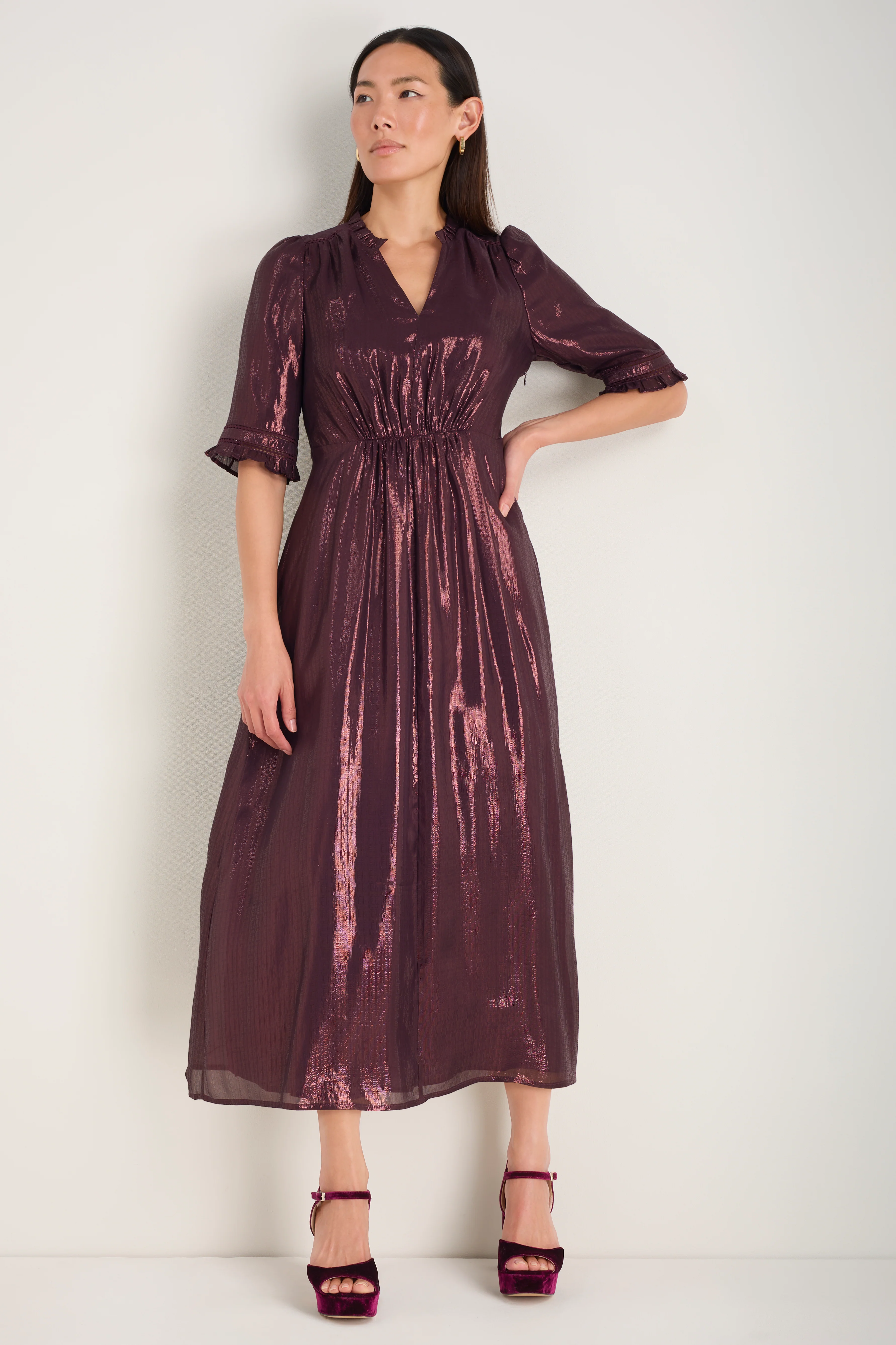 Vivien Silk Blend Dress - Deep Fig Lame - Image 4