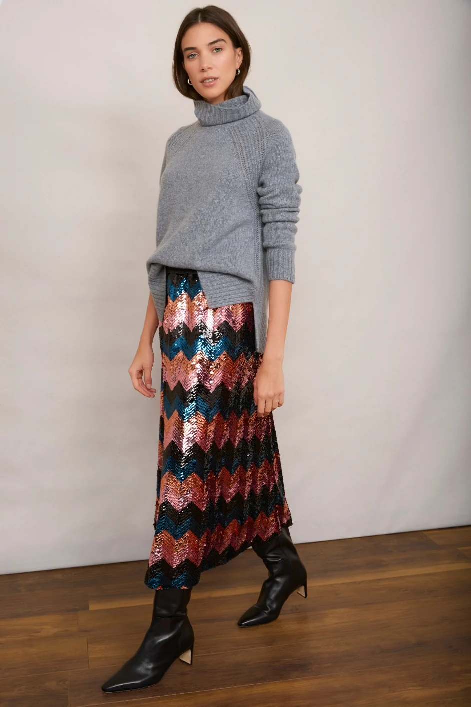 Vivienna Sequin Skirt - Multi Chevron - Image 2