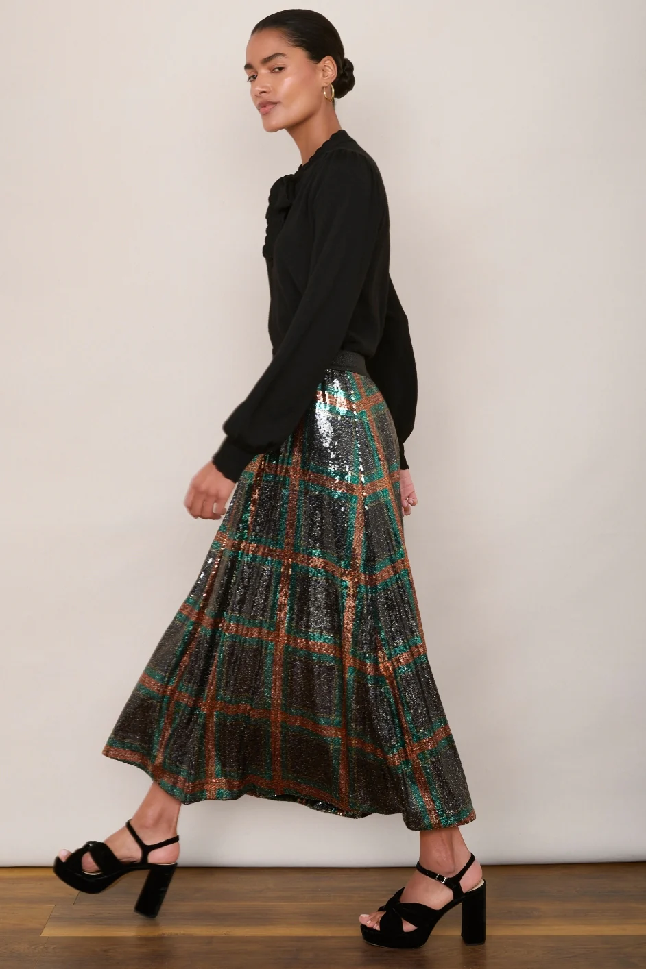 Vivienna Sequin Skirt - Tartan Multi - Image 2